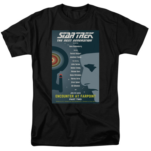 Image for Star Trek the Next Generation Juan Ortiz Episode Poster T-Shirt - Season 1 Ep. 2 Encounter at Farpoint Part Two on Black