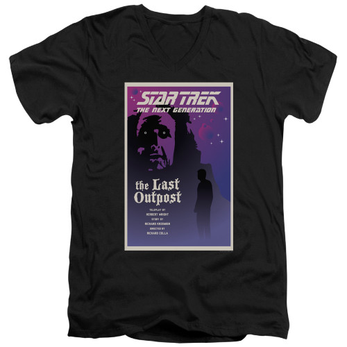 Image for Star Trek the Next Generation Juan Ortiz Episode Poster V Neck T-Shirt - Season 1 Ep. 5 the Last Outpost on Black