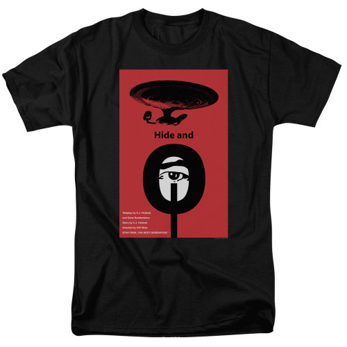 Image for Star Trek the Next Generation Juan Ortiz Episode Poster T-Shirt - Season 1 Ep. 10 Hide and Q on Black