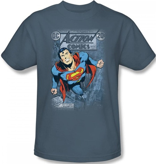 Image Closeup for Superman T-Shirt - Action #419 Distress