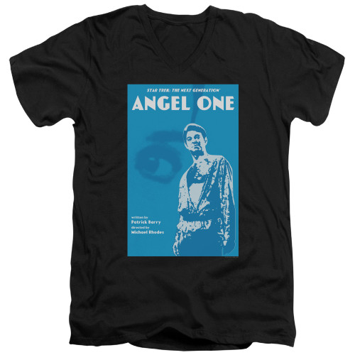 Image for Star Trek the Next Generation Juan Ortiz Episode Poster V Neck T-Shirt - Season 1 Ep. 14 Angel One on Black