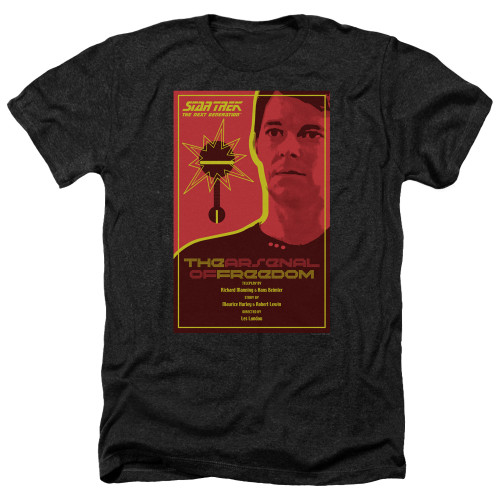 Image for Star Trek the Next Generation Juan Ortiz Episode Poster Heather T-Shirt - Season 1 Ep. 21 the Arsenal of Freedom on Black