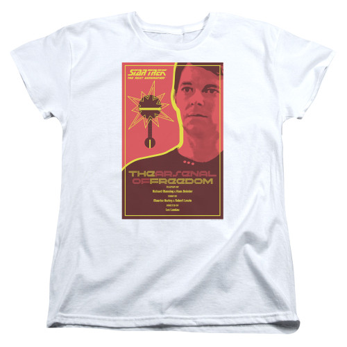 Image for Star Trek the Next Generation Juan Ortiz Episode Poster Womans T-Shirt - Season 1 Ep. 21 the Arsenal of Freedom