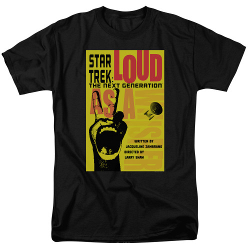 Image for Star Trek the Next Generation Juan Ortiz Episode Poster T-Shirt - Season 2 Ep. 5 Loud as a Whisper on Black