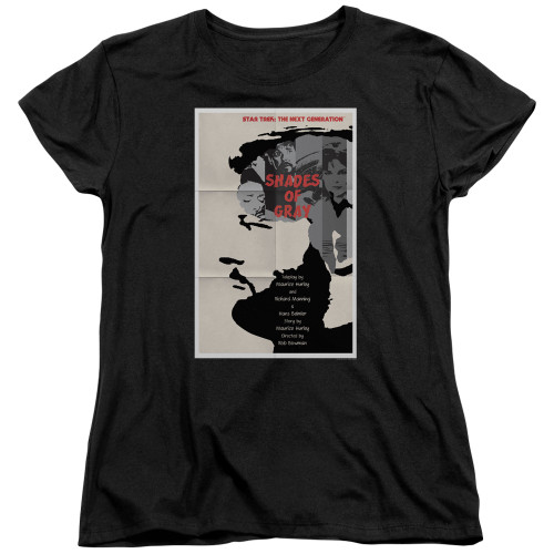 Image for Star Trek the Next Generation Juan Ortiz Episode Poster Womans T-Shirt - Season 2 Ep. 22 Shades of Grey on Black