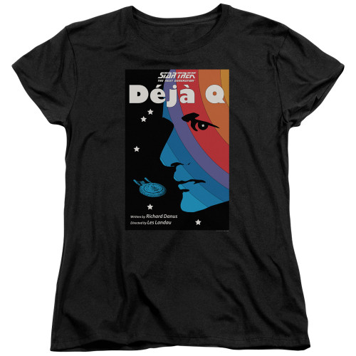 Image for Star Trek the Next Generation Juan Ortiz Episode Poster Womans T-Shirt - Season 3 Ep. 13 Deja Q on Black