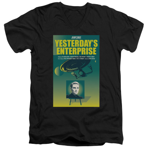 Image for Star Trek the Next Generation Juan Ortiz Episode Poster V Neck T-Shirt - Season 3 Ep. 15 Yesterday's Enterprise on Black