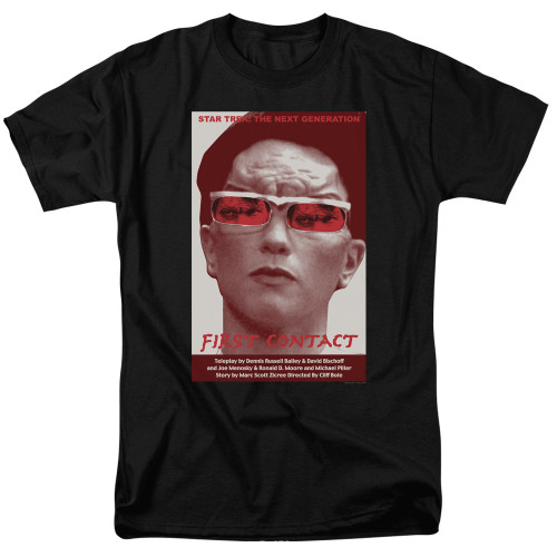 Image for Star Trek the Next Generation Juan Ortiz Episode Poster T-Shirt - Season 4 Ep. 15 First Contact on Black