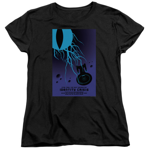 Image for Star Trek the Next Generation Juan Ortiz Episode Poster Womans T-Shirt - Season 4 Ep. 18 Identity Crisis on Black