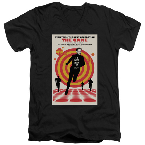 Image for Star Trek the Next Generation Juan Ortiz Episode Poster V Neck T-Shirt - Season 5 Ep. 6 the Game on Black