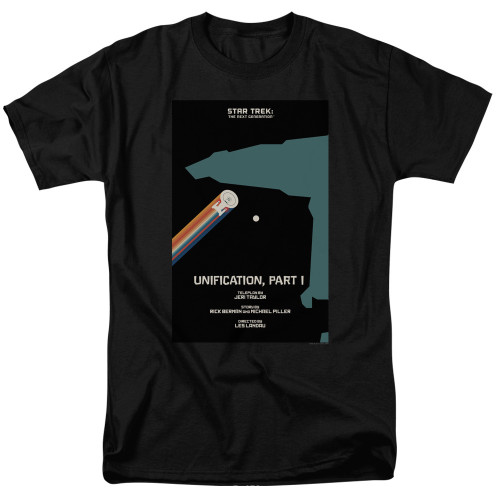 Image for Star Trek the Next Generation Juan Ortiz Episode Poster T-Shirt - Season 5 Ep. 6 Unification Part I on Black