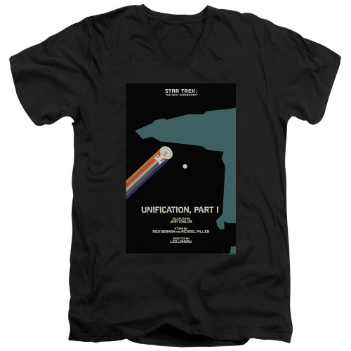 Image for Star Trek the Next Generation Juan Ortiz Episode Poster V Neck T-Shirt - Season 5 Ep. 6 Unification Part I on Black