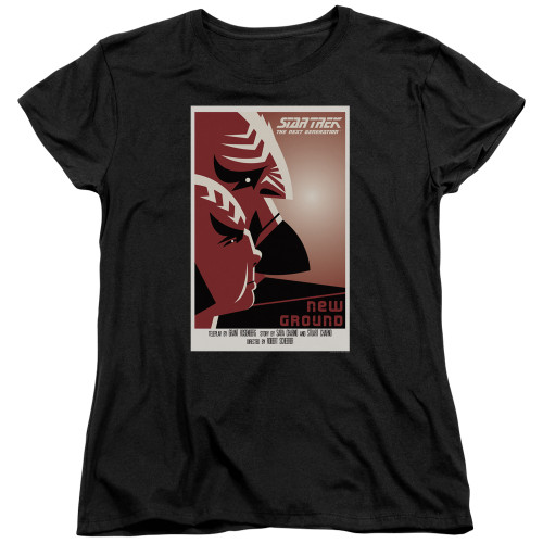 Image for Star Trek the Next Generation Juan Ortiz Episode Poster Womans T-Shirt - Season 5 Ep. 10 New Ground on Black