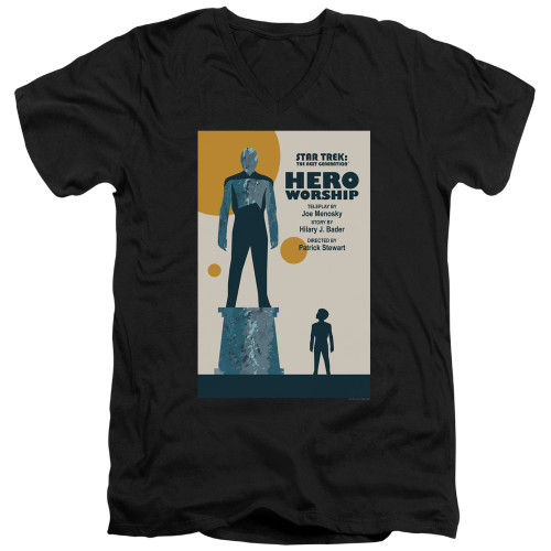 Image for Star Trek the Next Generation Juan Ortiz Episode Poster V Neck T-Shirt - Season 5 Ep. 11 Hero Worship on Black