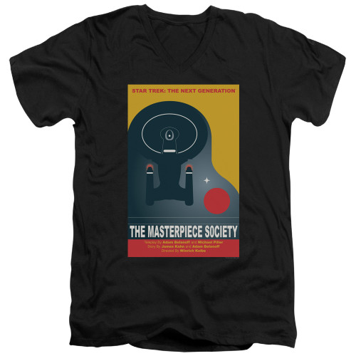 Image for Star Trek the Next Generation Juan Ortiz Episode Poster V Neck T-Shirt - Season 5 Ep. 13 the Masterpiece Society on Black