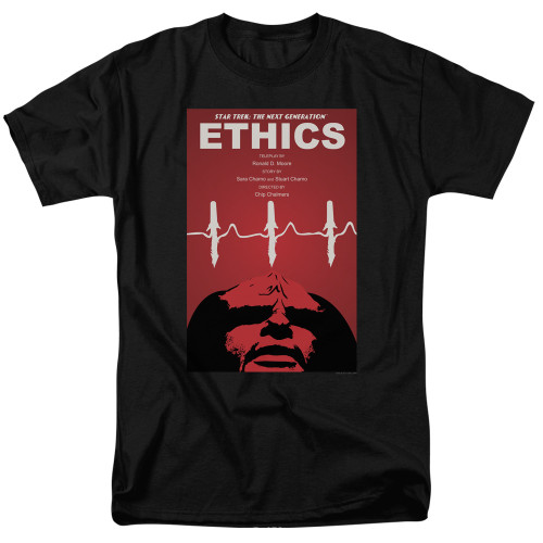 Image for Star Trek the Next Generation Juan Ortiz Episode Poster T-Shirt - Season 5 Ep. 16 Ethics on Black