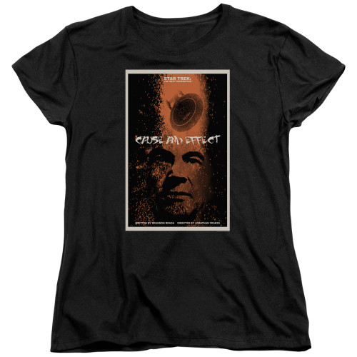 Image for Star Trek the Next Generation Juan Ortiz Episode Poster Womans T-Shirt - Season 5 Ep. 18 Cause and Effect on Black