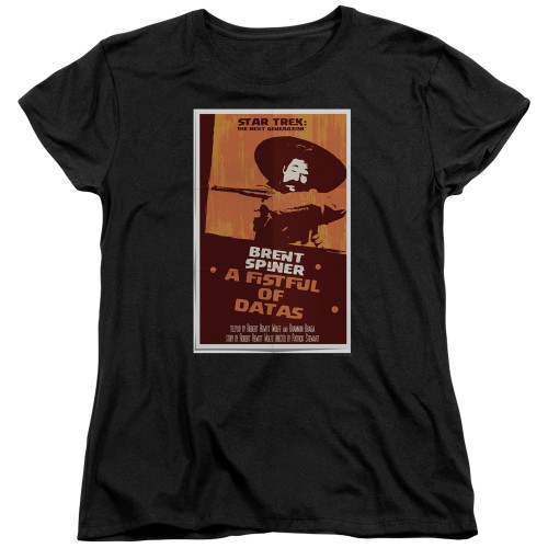 Image for Star Trek the Next Generation Juan Ortiz Episode Poster Womans T-Shirt - Season 6 Ep. 8 A Fistful of Datas on Black