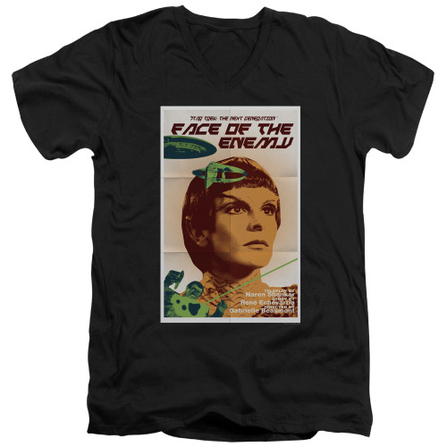 Image for Star Trek the Next Generation Juan Ortiz Episode Poster V Neck T-Shirt - Season 6 Ep. 14 Faces of the Enemy on Black