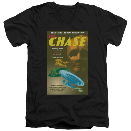 Image for Star Trek the Next Generation Juan Ortiz Episode Poster V Neck T-Shirt - Season 6 Ep. 20 the Chase on Black