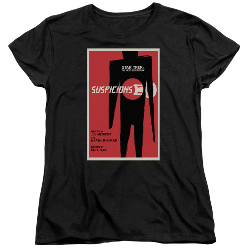 Image for Star Trek the Next Generation Juan Ortiz Episode Poster Womans T-Shirt - Season 6 Ep. 23 Suspicions on Black