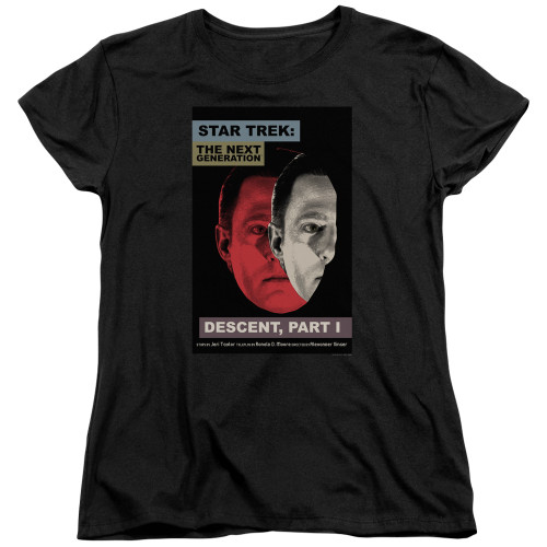 Image for Star Trek the Next Generation Juan Ortiz Episode Poster Womans T-Shirt - Season 6 Ep. 26 Descent Part I on Black