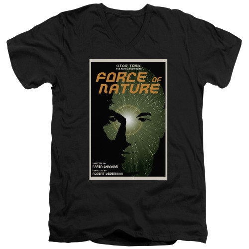 Image for Star Trek the Next Generation Juan Ortiz Episode Poster V Neck T-Shirt - Season 7 Ep. 9 Force of Nature on Black
