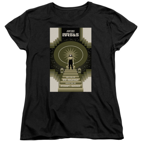 Image for Star Trek the Next Generation Juan Ortiz Episode Poster Womans T-Shirt - Season 7 Ep. 17 Masks on Black