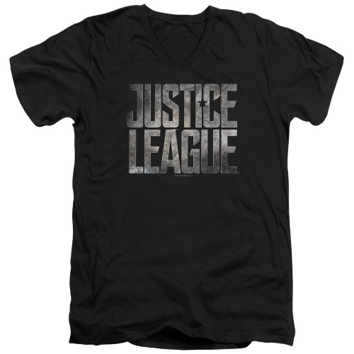 Image for Justice League Movie V Neck T-Shirt - Metal Logo