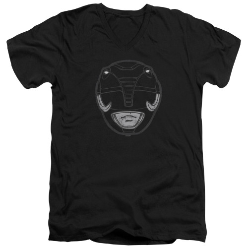 Image for Mighty Morphin Power Rangers V Neck T-Shirt - Black Ranger Mask