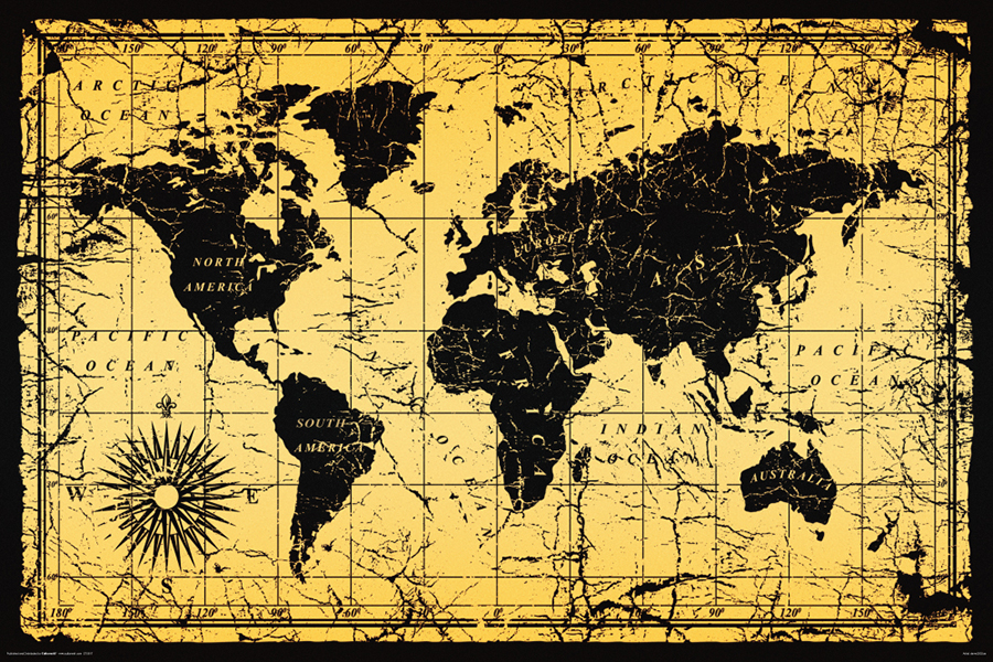 額装品/Old World Map Blue/ポスター Digital Blue Oceans Vintage Colorful World Map Printable