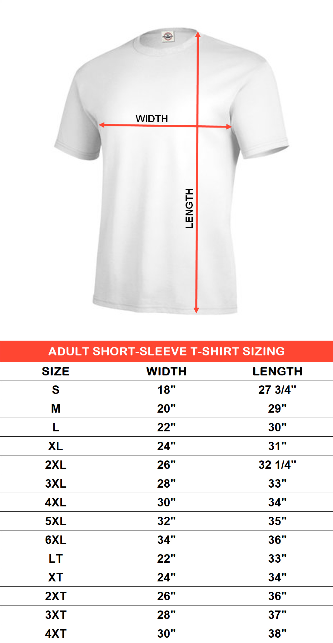 Sizing chart for Rambo Bloody Knife T-Shirt AMC-RAM549