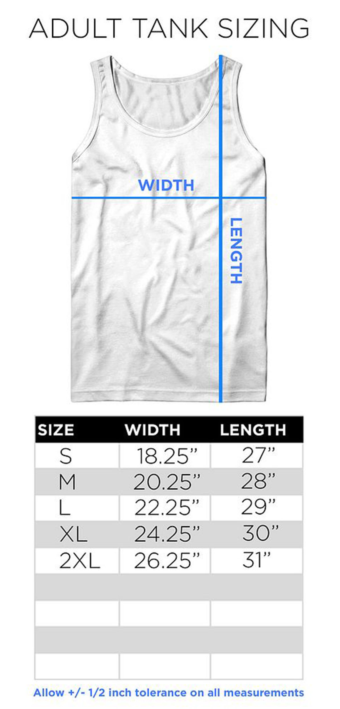 Size chart for Rocky Tank Top - Mick's Training Gym