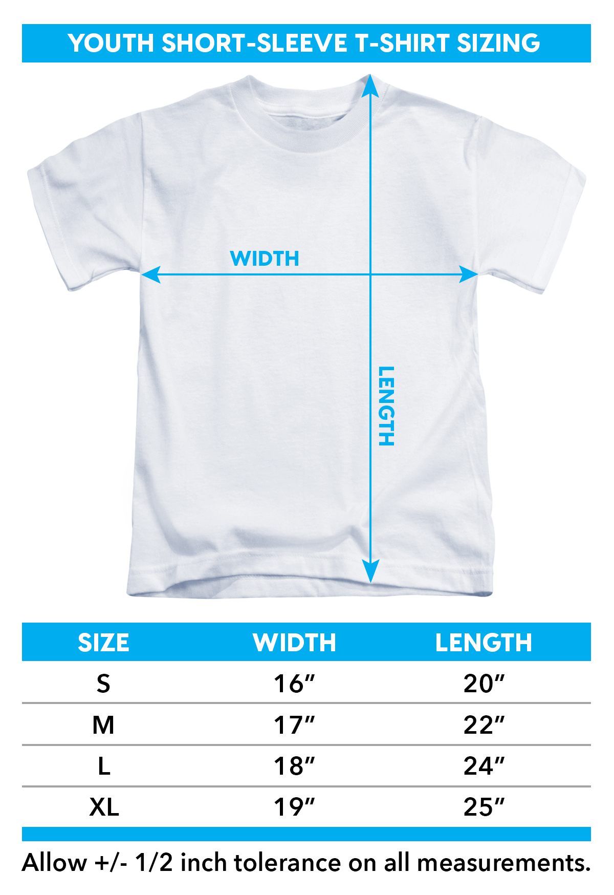 Sizing chart for Bon Jovi Youth T-Shirt - Bad Medicine TRV-BAND256-YT