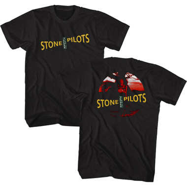Stone Temple Pilots T Shirt Rosso Band Logo Distressed Print Ufficiale Uomo Nero Size L