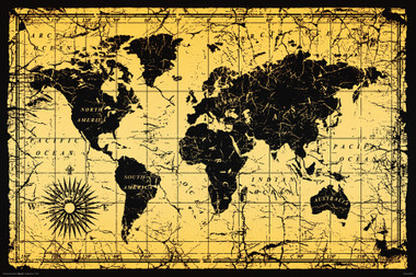 額装品/Old World Map Blue/ポスター Poster World Map Vintage