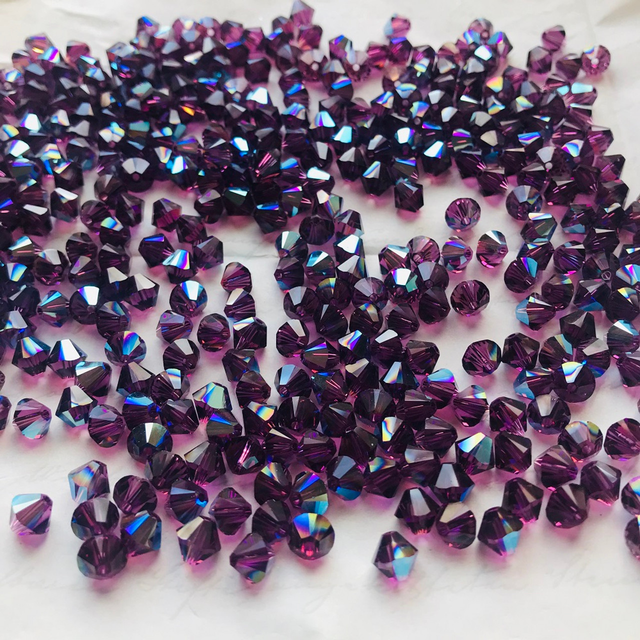 100pcs Authentic Preciosa Loose Faceted Bicone Crystal Beads 4mm Purple Amethyst Compatible with Swarovski Crystals #5301/5328 Pre-B411