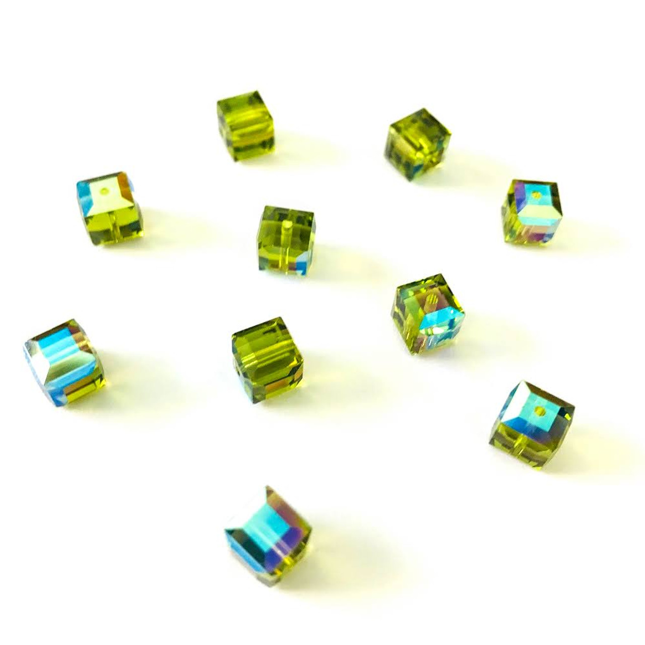 Buy Swarovski 5601 8mm Cube Beads Olivine AB (6 pieces)