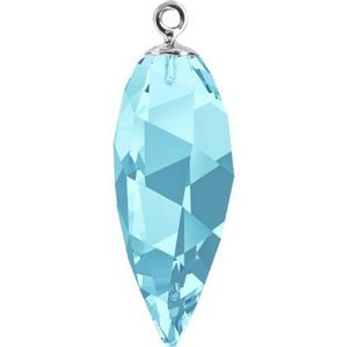 Swarovski 6541 34.5mm Twisted Drop (half hole)-classic cap Pendants Aquamarine Rhodium