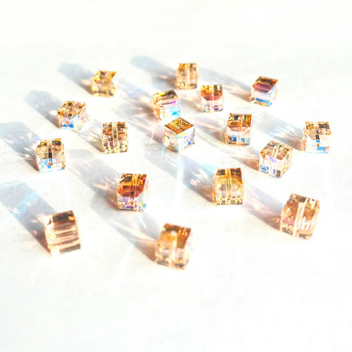 Buy Swarovski 5601 6mm Cube Beads Light Peach AB  (18 pieces)