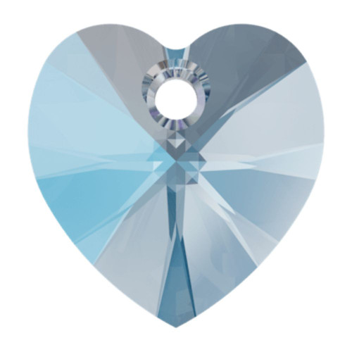 Swarovski 6228 14mm Xilion Heart Pendants Aquamarine Shimmer