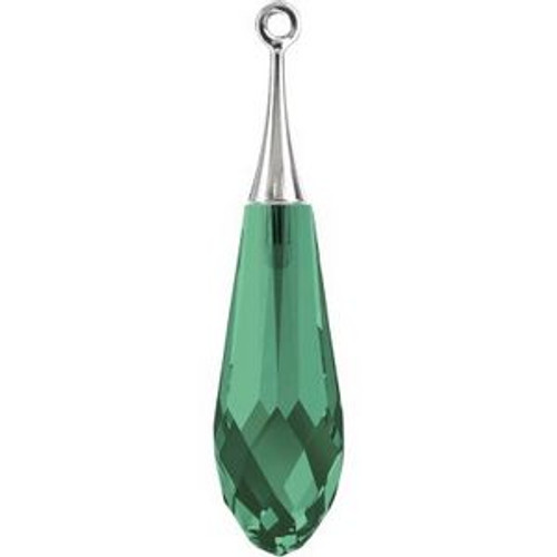 Swarovski 6532 44mm Pure Drop (half hole)-trumpet cap Pendants Emerald Rhodium