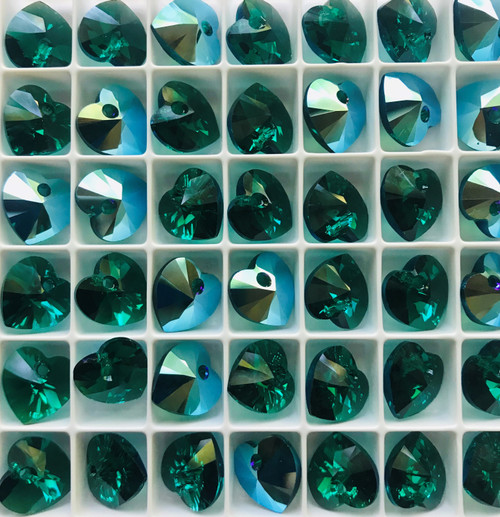 Buy Swarovski 6228 10mm Xilion Heart Pendants Emerald Shimmer  (18 pieces)