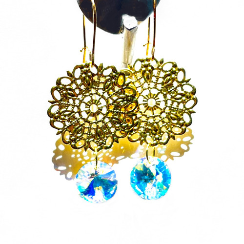 Buy Swarovski Crystal Earring Kit ~ Charming Swarovski Crystal Earrings made with 12mm Wheel Pendants in Crystal AB