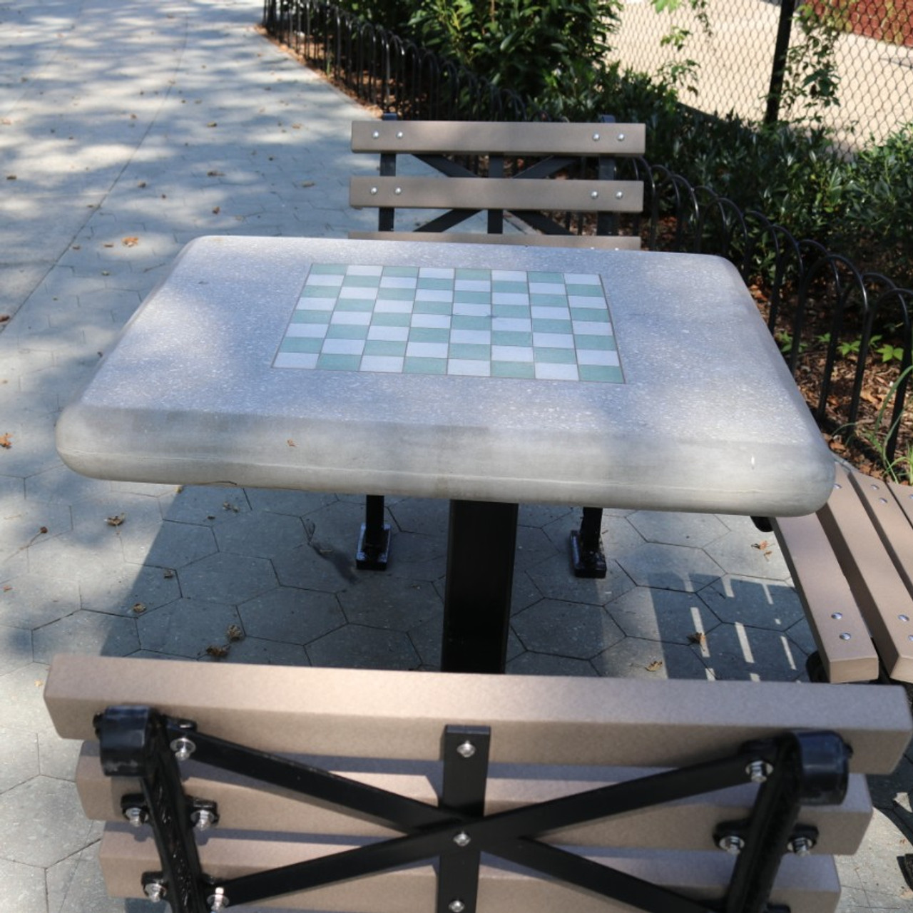 Ada Concrete Chess Table With Square Steel Post Leg Off Set Kenneth Lynch And Sons