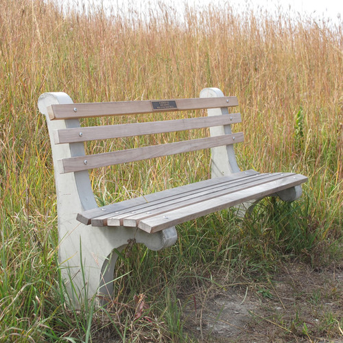 concrete and wood park benches