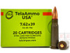 TelaAmmo USA 7.62x39mm 124 Grain Full Metal Jacket, Lacquer Coated Steel Cases TELA76239124