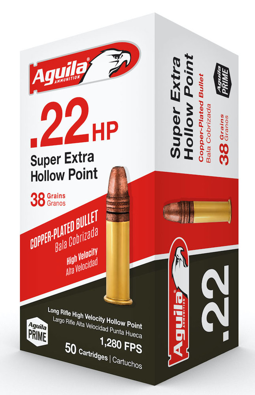 Aguila Super Extra 22 Long Rifle High-Veloticy 38 Grain Copper (plated)  Hollow Point 1B220335 - 50 Rounds For Sale In Stock | Surplus Ammo