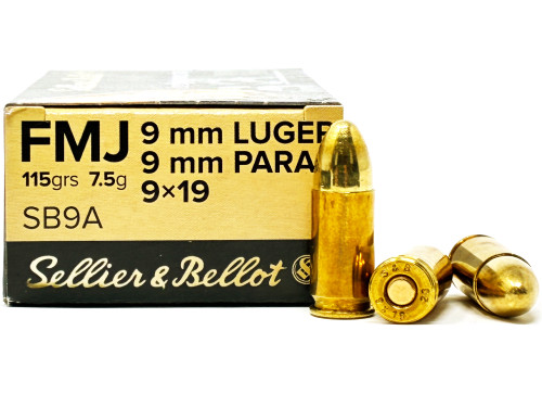 Sellier & Bellot 9mm Luger, 115 Grain Full Metal Jacket (FMJ) SB9A