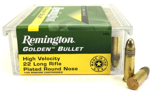 Remington 22 Golden Bullet 22 LR, 40 gr, Brass Plated Round Nose Rimfire  Ammunition